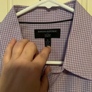 Men’s BR purple & white plaid dress shirt.